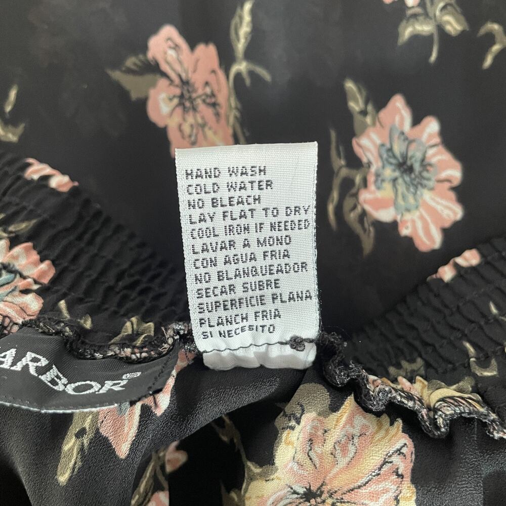 Y2K Mini Skirt Medium Black Pink Floral Flirty Asymmetrical Chiffon Feminine - Picture 10 of 13